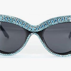 Cat Eye Blue Bling Rhinestones/Crystals Sunglasses
